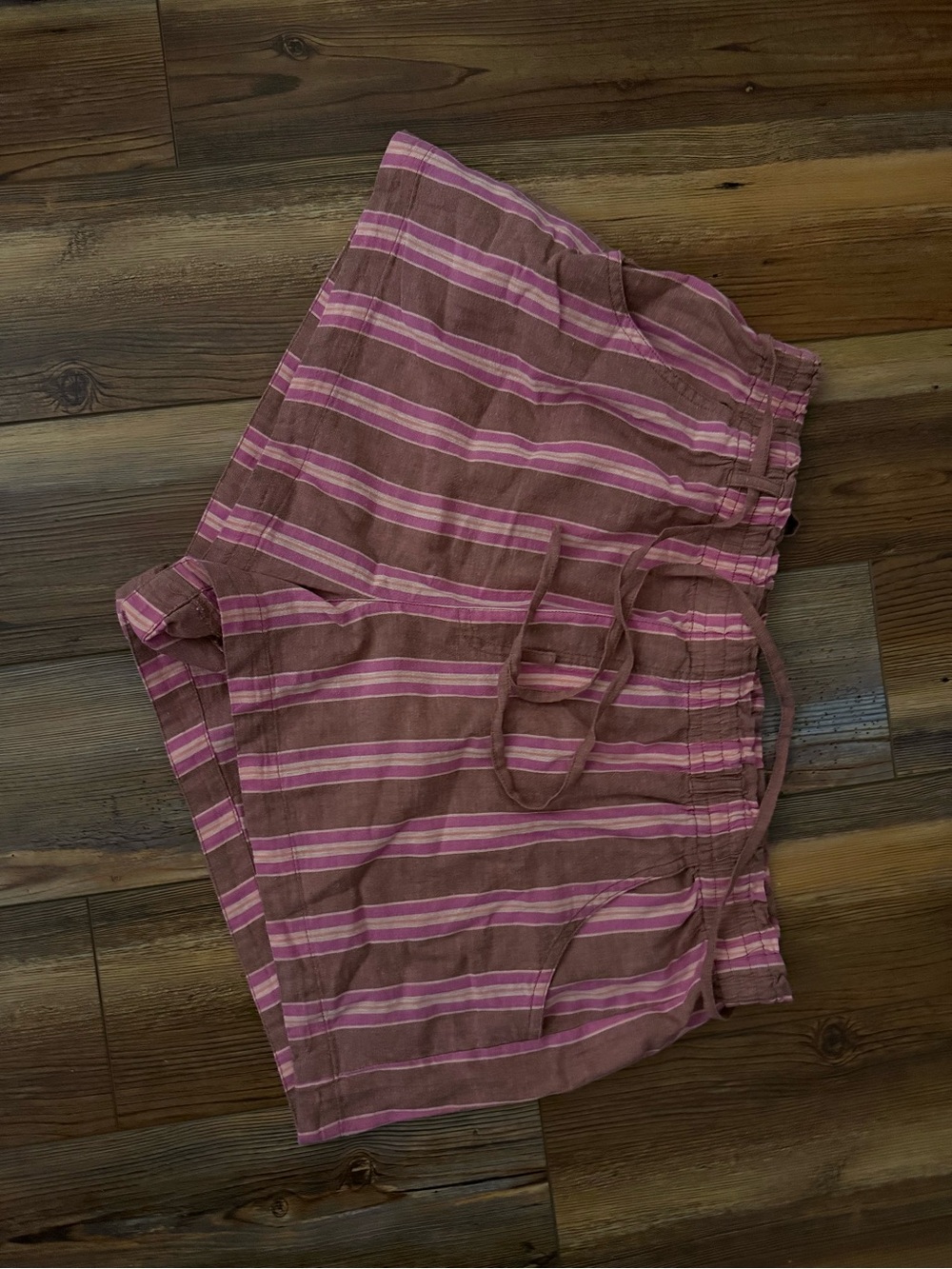 American Eagle Outfitters Brown and Pink Striped High Waist Shorts